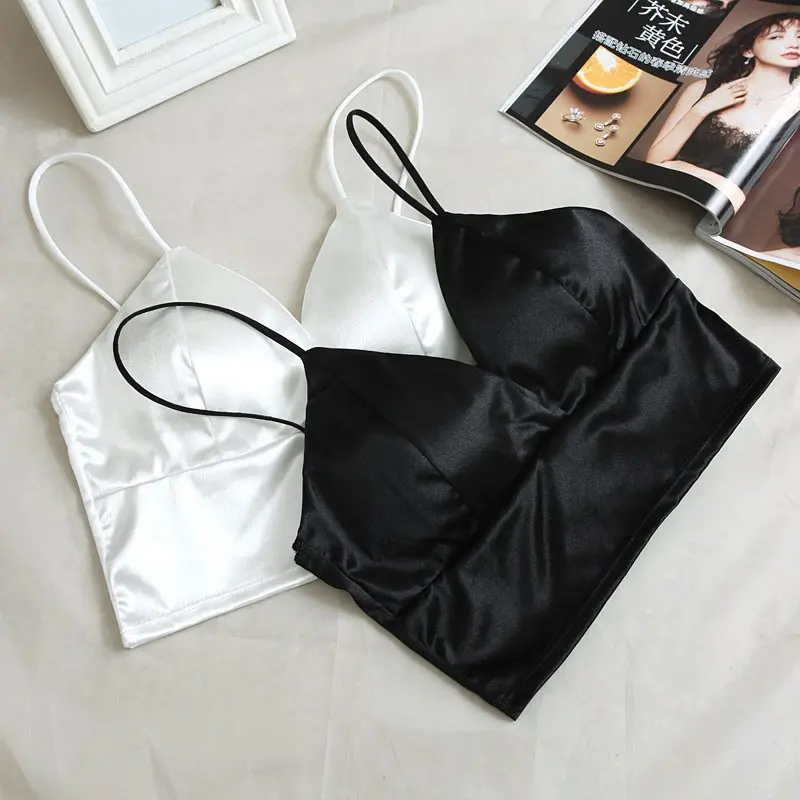

Women's Long Lingerie V-neck Wrapped Chest Clothes Top Outerwear Black White Camisole Beauty Back No Steel Ring Bra Underwear