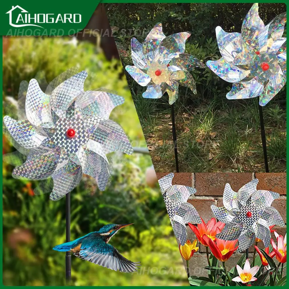 

10 Pcs Bird Repeller Pinwheels Reflective Sparkly Bird Deterrent Windmill Protect Garden Plant Flower Garden Lawn Decoration