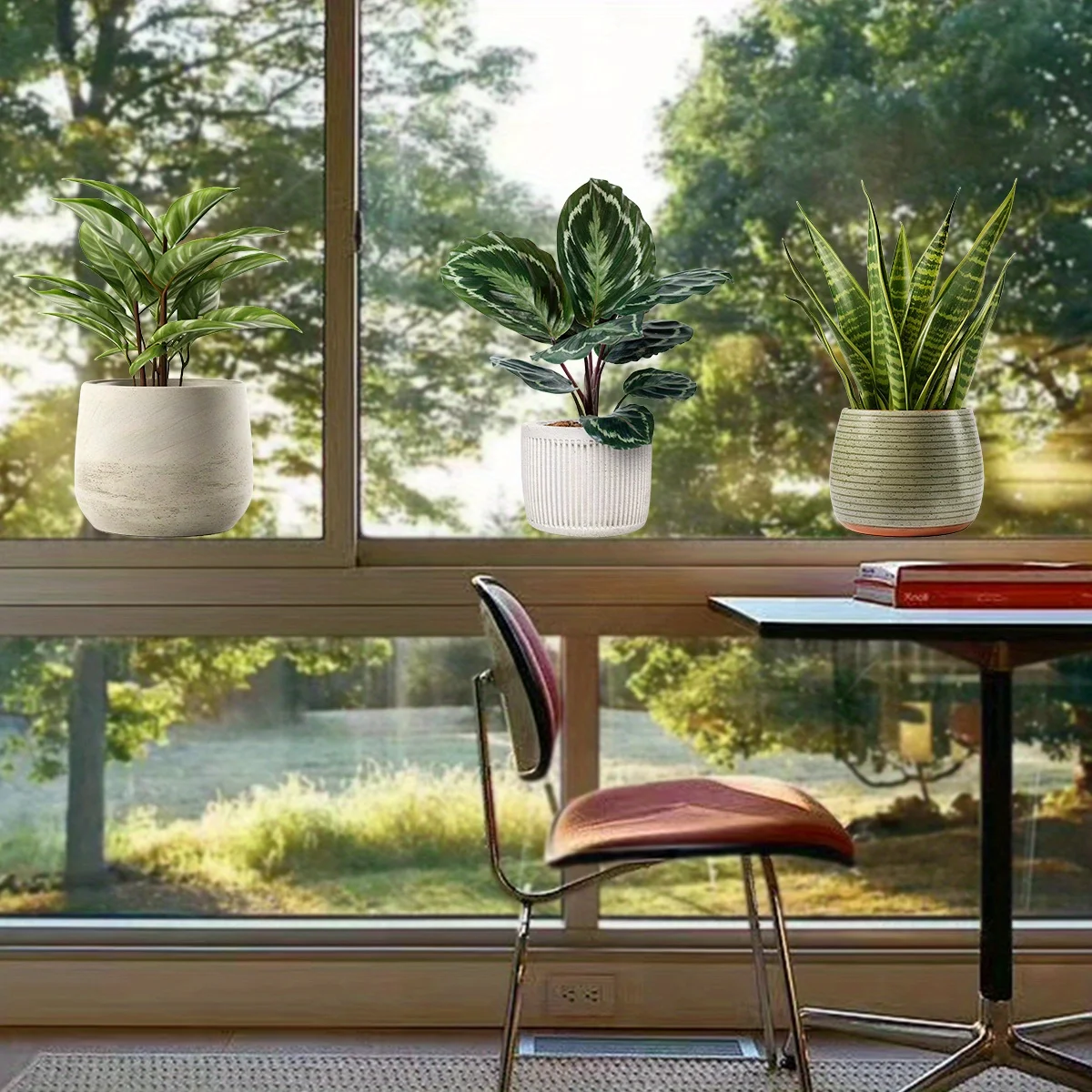 3 шт. акварельные имитация горшечных зеленых растений наклейки на окна съемные