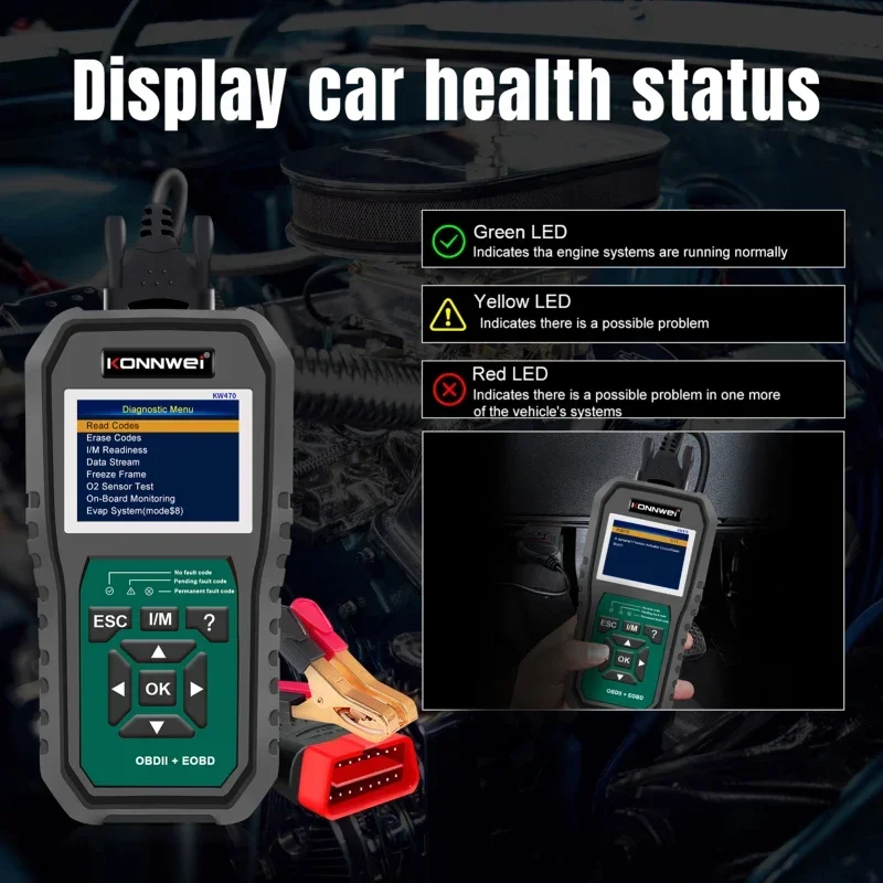 KONNWEI KW470 OBDII-считыватель кодов аккумулятор тестер и полная система замена