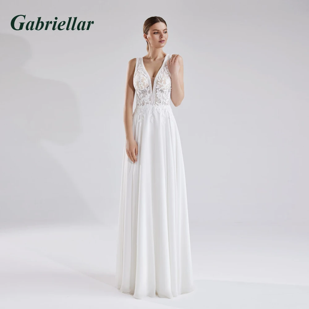 

Gabriellar Bohemian Backless Wedding Dresses For Mariages Deep V Neck Chiffon Lace Appliques Vestidos De Novia 2024 Customised