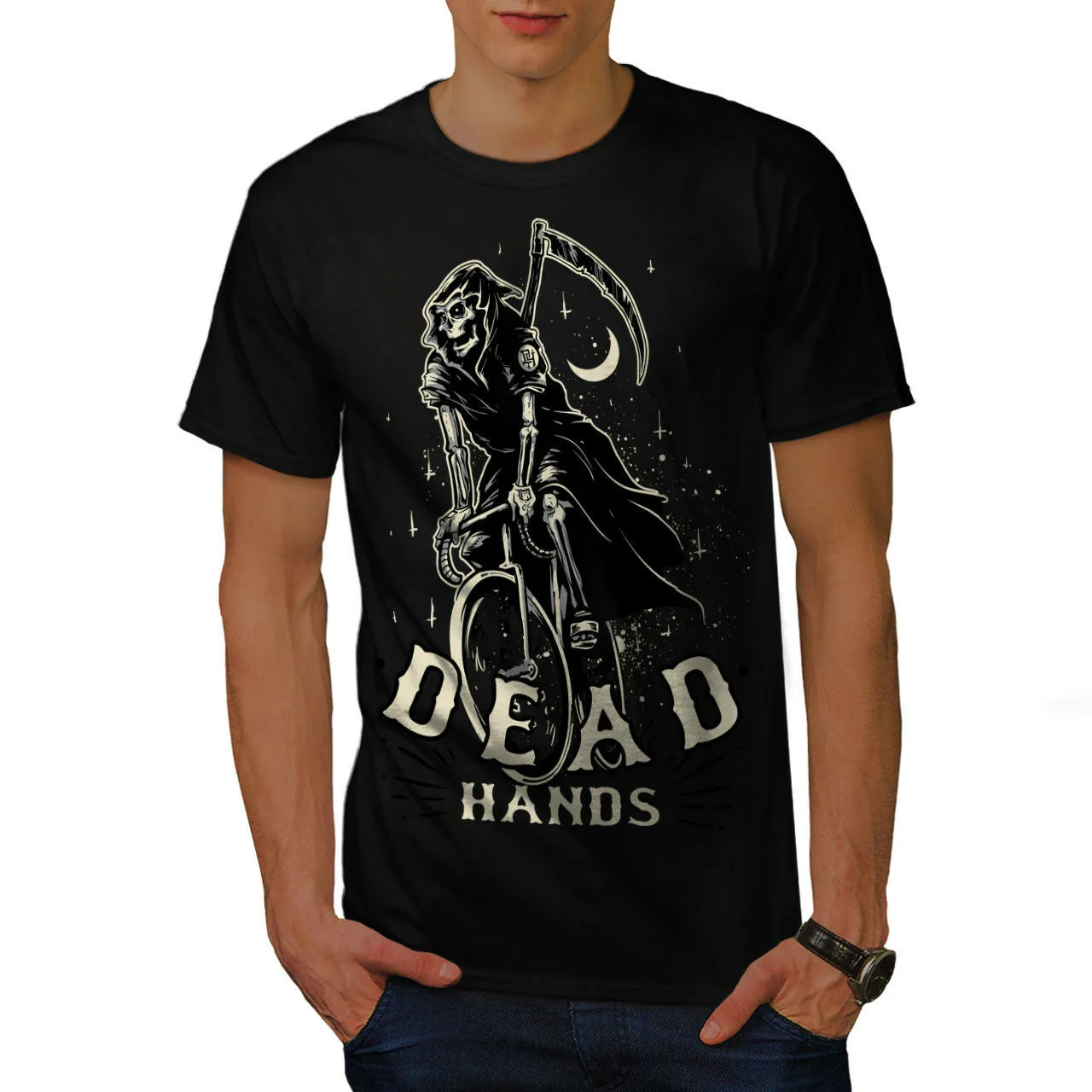 

Dead Hands Funny Grim Reaper Rider Graphic Printed T Shirt. Short Sleeve 100% Cotton Casual T-shirts Loose Top Size S-3XL