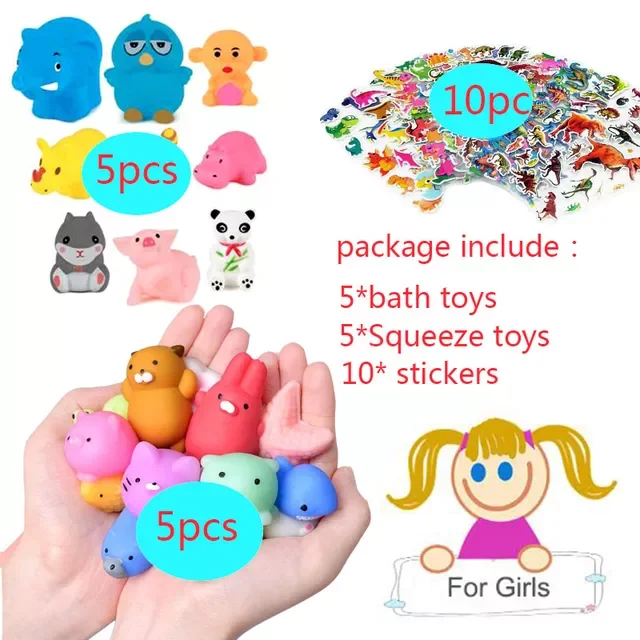 Cute Baby Bath Toys Wash Play Animals Mochi Squishy Toys Mini Squishies  Animal Cartoon stickers WYW
