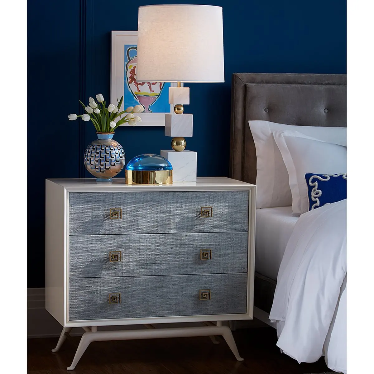 

Nordic Light Luxury Mini Three-drawer White Wax Wood Bedside Table
