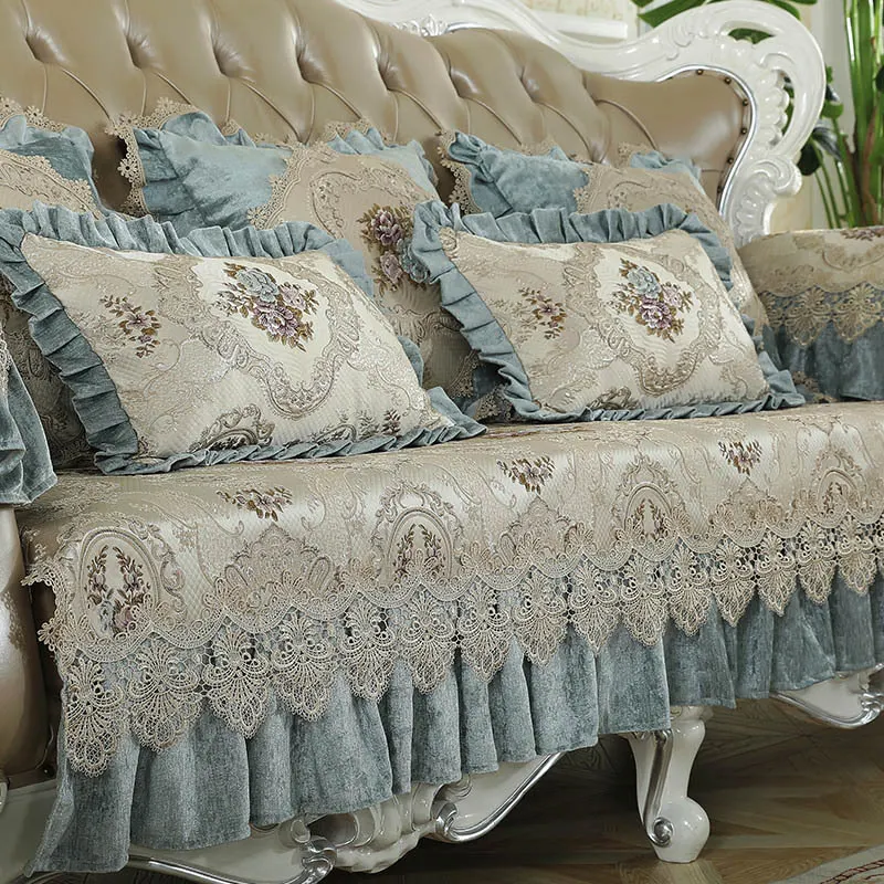 

European Antique Chenille Jacquard Lace Luxury Sofa Cover 1/2/3 Seater Furniture Slipcovers Couch Protector Towel Anti-Slip