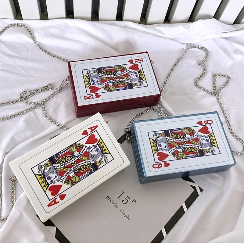 

Корейская Маленькая женская сумка на цепочке через плечо забавная сумка для покерной карты для отдыха модная маленькая квадратная модная с...