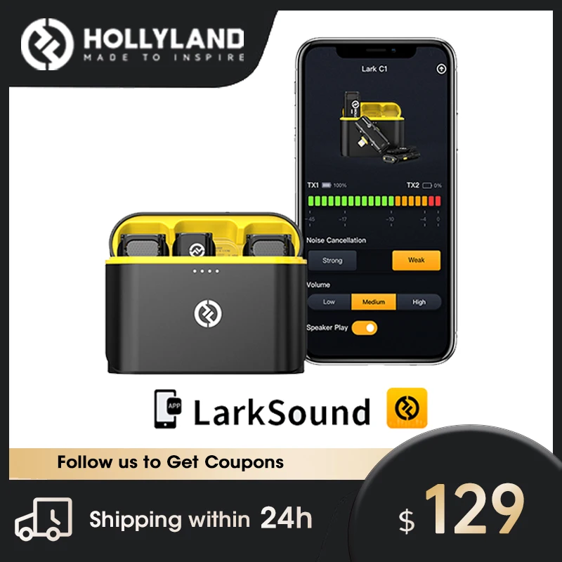 Hollyland Lark C1 [Официальный] беспроводной петличный микрофон 11,5g 8h 650ft MFI для iPhone14 Pro Samsung прямая трансляция