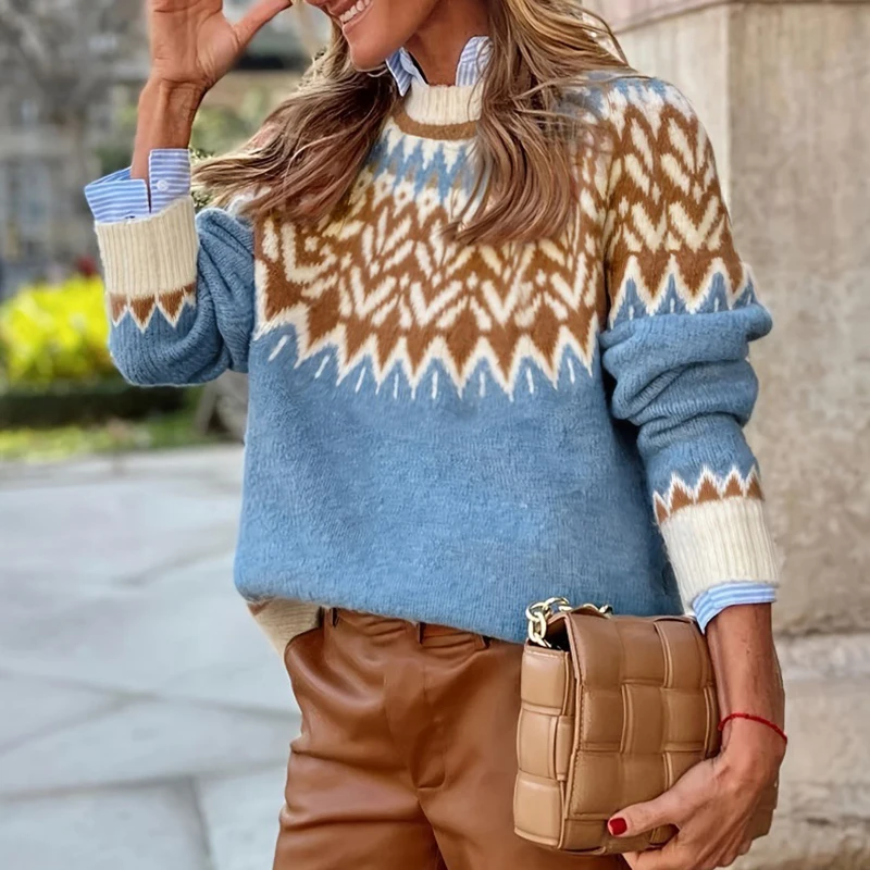 Осень-зима новый вязаный крючком свитер с круглым воротником новые вязаные