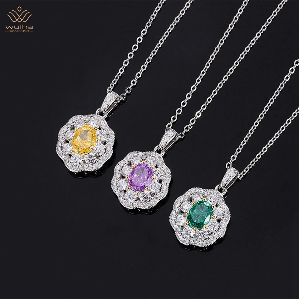 

WUIHA Luxury 925 Sterling Silver Radiant Cut 6*8MM Sapphire Faceted Gemstone Pendant Necklace Anniversary Gift Jewelry Wholesale