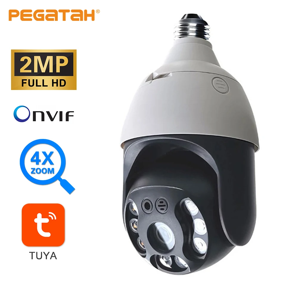 

IP-камера PEGATAH с двойным объективом, 5 Мп, E27, Wi-Fi, 4-кратным увеличением, 360 °