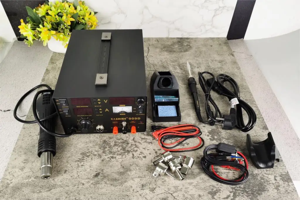 Saike 909D 3 в 1 Паяльная станция для термофена Источник питания постоянного тока 220 В