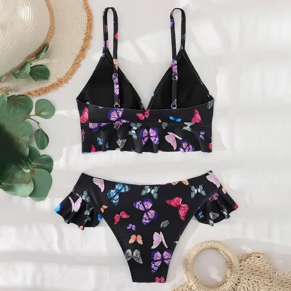 

Износостойкий летний комплект бикини с цветочным принтом и заниженной талией для отдыха