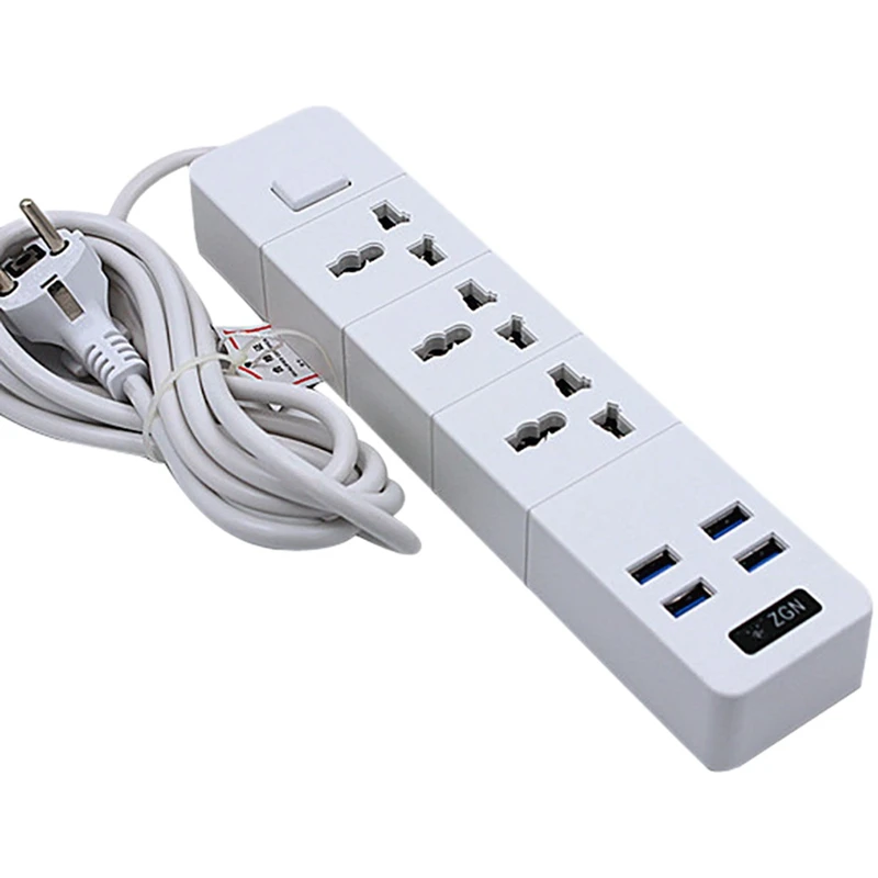 

Фотоудлинитель с 4 USB-портами и 3 розетками, 3000 Вт, 16 А, 6,5 футов