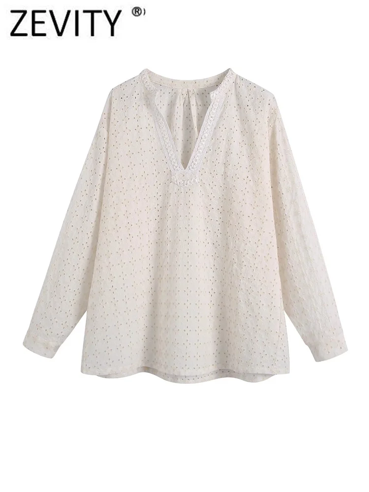 

Женская винтажная блузка Zevity с вышивкой и вышивкой, женское шикарное кимоно с V-образным вырезом и длинным рукавом, модель LS10212
