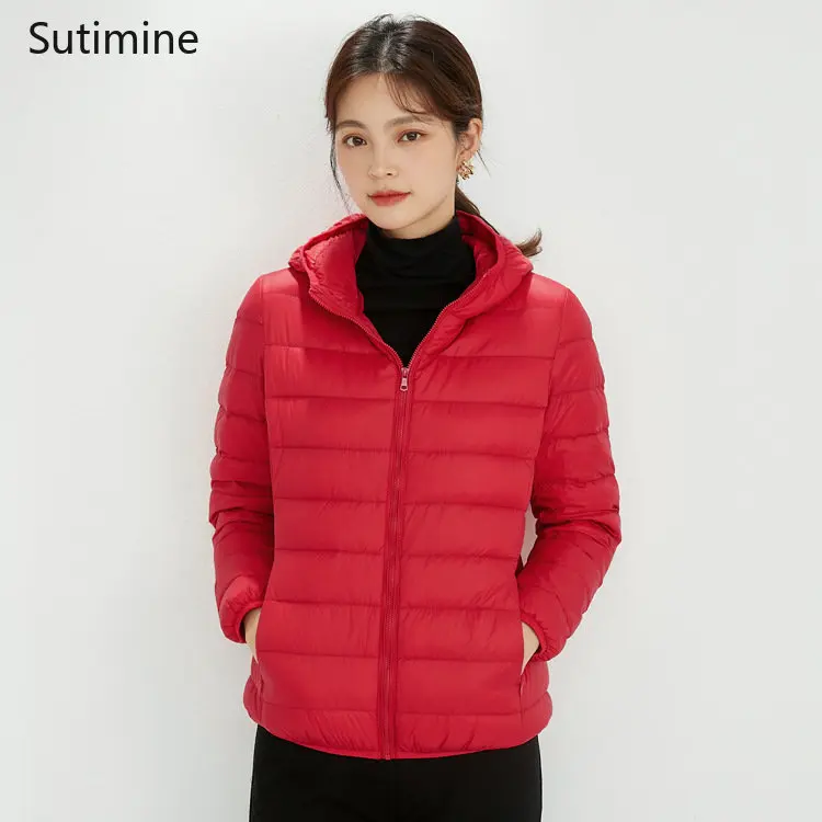 Down Jacket Women Office Lady Zipper Lightweight Down Jacket Women Hooded Down Korean Coat Wide-waisted Winter Coat Women