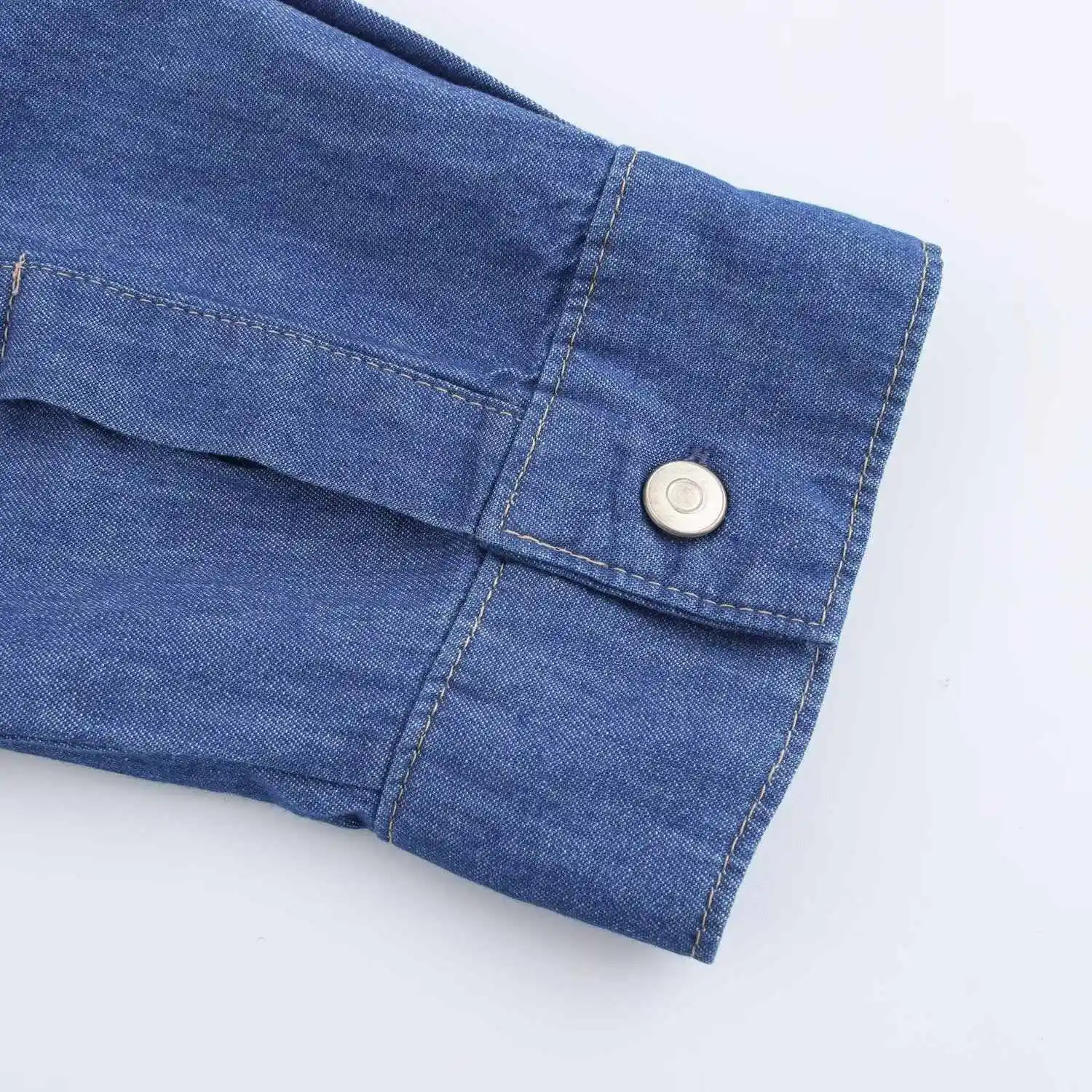 Повседневная однотонная джинсовая рубашка для женщин с v-образным вырезом Sll Match