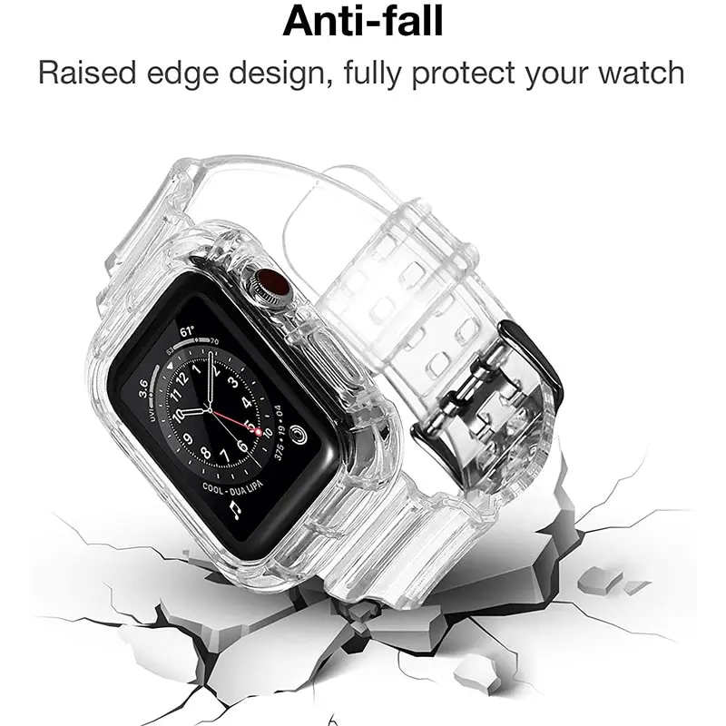 

Clear Band + Case For Apple Watch Series 8 7 6 SE 5 4 45mm 44mm 42mm 41mm Transparent For iWatch 38mm 40mm Silicone Strap