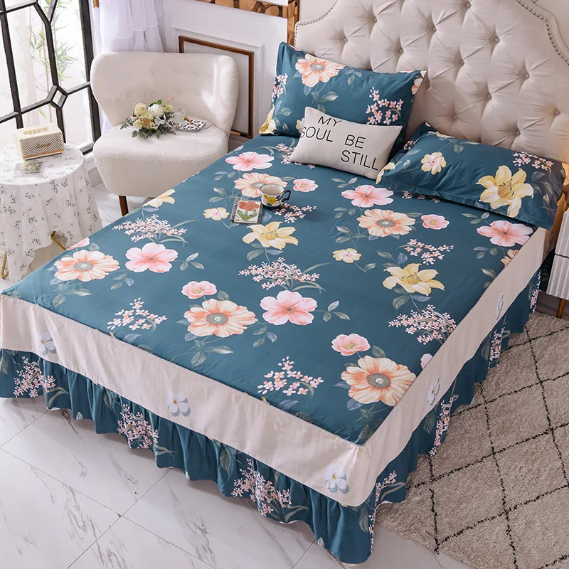 New Soft Scenic Bed Spreads Bedding Mattress Cover Smooth Protective Cover Cotton Single Double Size Bed 45cm Height Skirt
