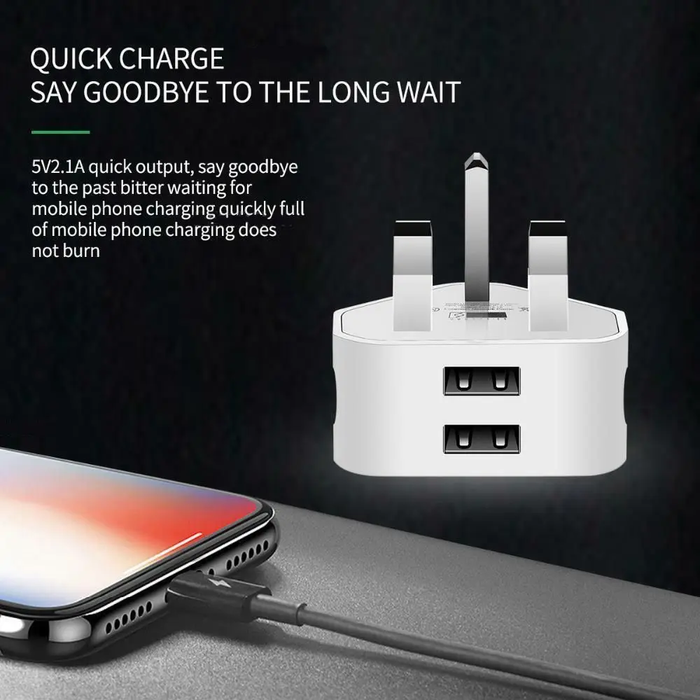 

Travel 5V 2.1A 3 Pin Dual USB Power Adapter USB Charger Wall Charger UK Plug