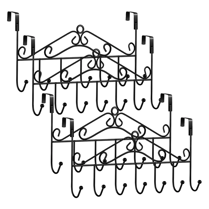 

AT69 -4 Pack Over The Door Hooks Hanger,Over The Door Towel Rack Coat Rack With 7 Hooks, Metal Hanging Organizer For Clothes