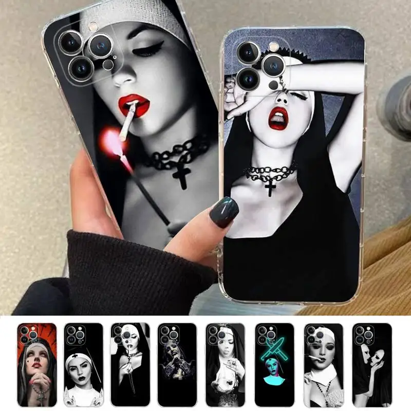 

Sister Style Nun Sexy Girl Phone Case Silicone Soft for iphone 14 13 12 11 Pro Mini XS MAX 8 7 6 Plus X XS XR Cover