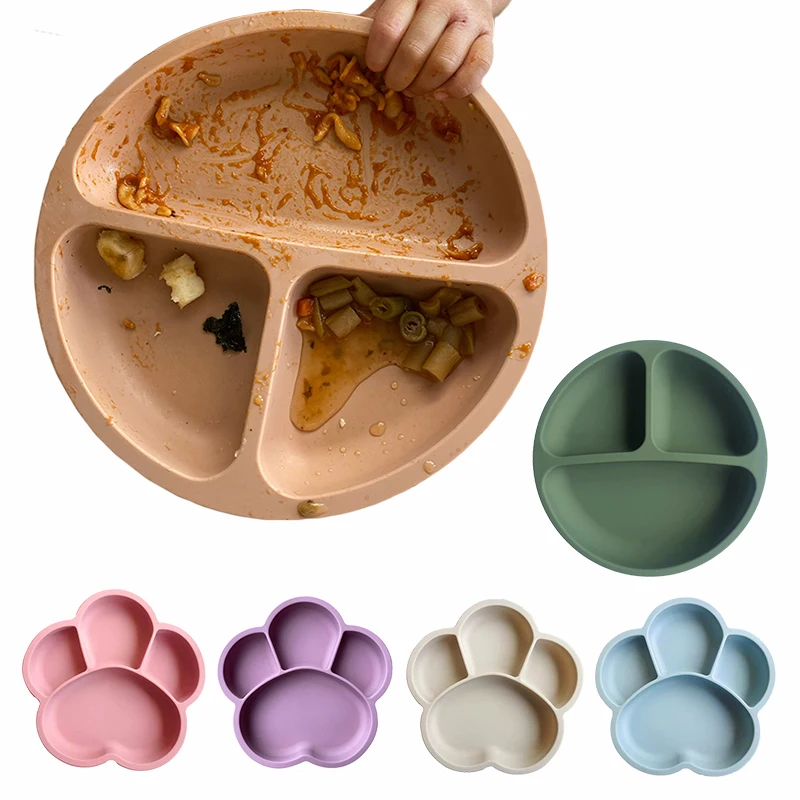 

Детская силиконовая тарелка, тарелка для кормления, однотонная Милая мультяшная тарелка с когтями, Детская тарелка для малышей, тренировоч...