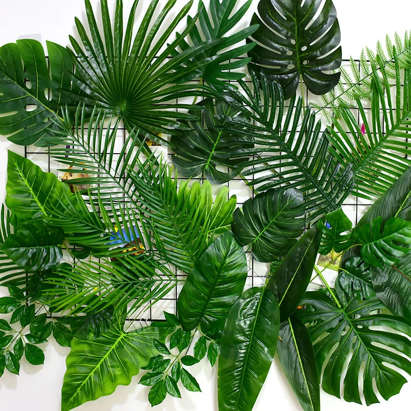10-20 Pcs Artificial Plants Tropical Monstera Palm Leaves Simulation Leaf For Hawaiian Theme Party Decor Home Garden Fake Leaves