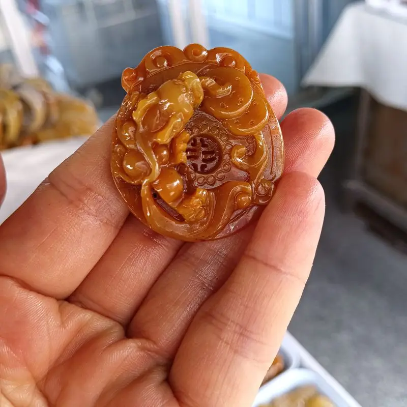 

Натуральный цвет Huang длинный нефрит Pi Xiu подвеска деньги зверь амулет с бисером подвесное ожерелье