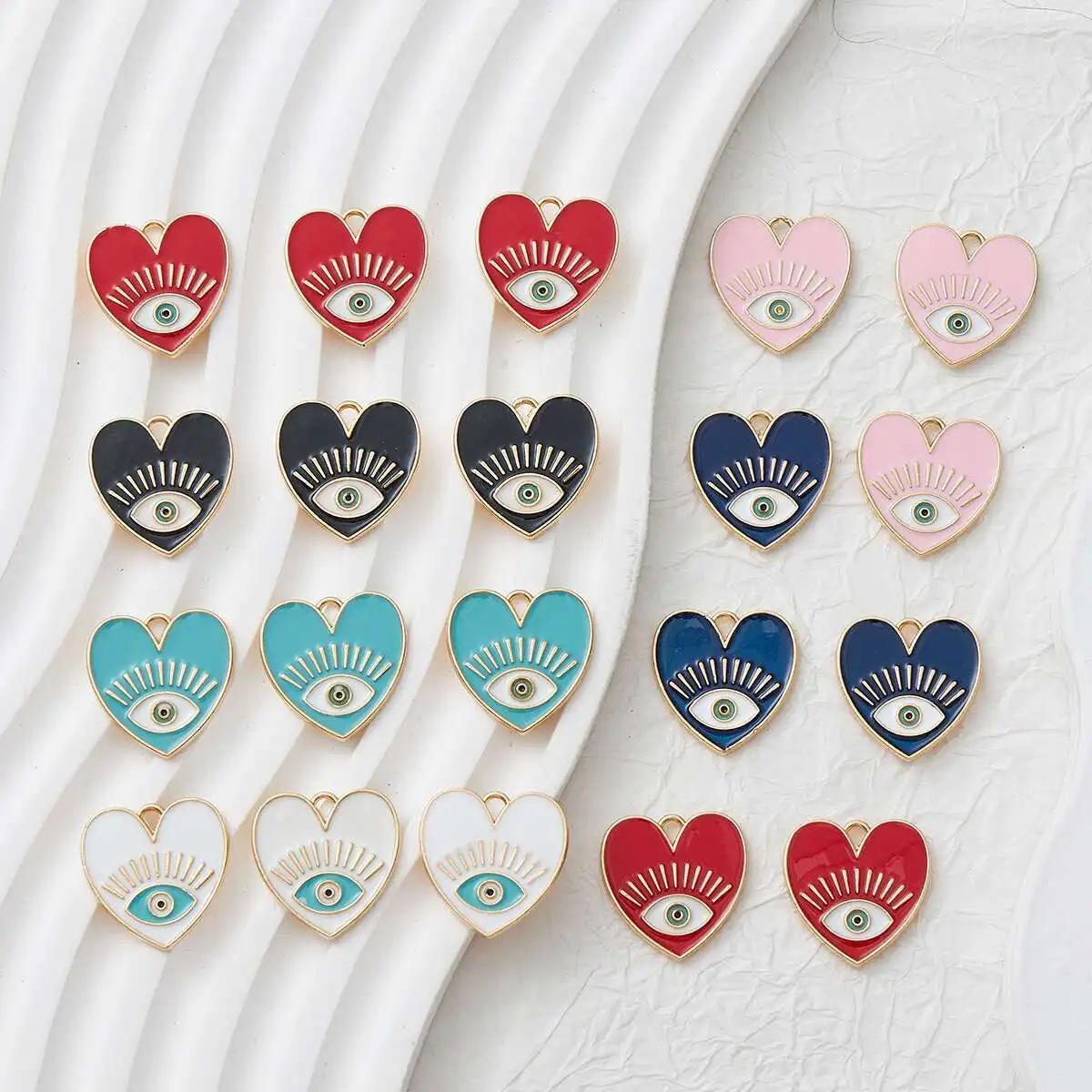5 шт. золотого цвета 20x20 мм милые эмалированные подвески в форме сердца и глаз