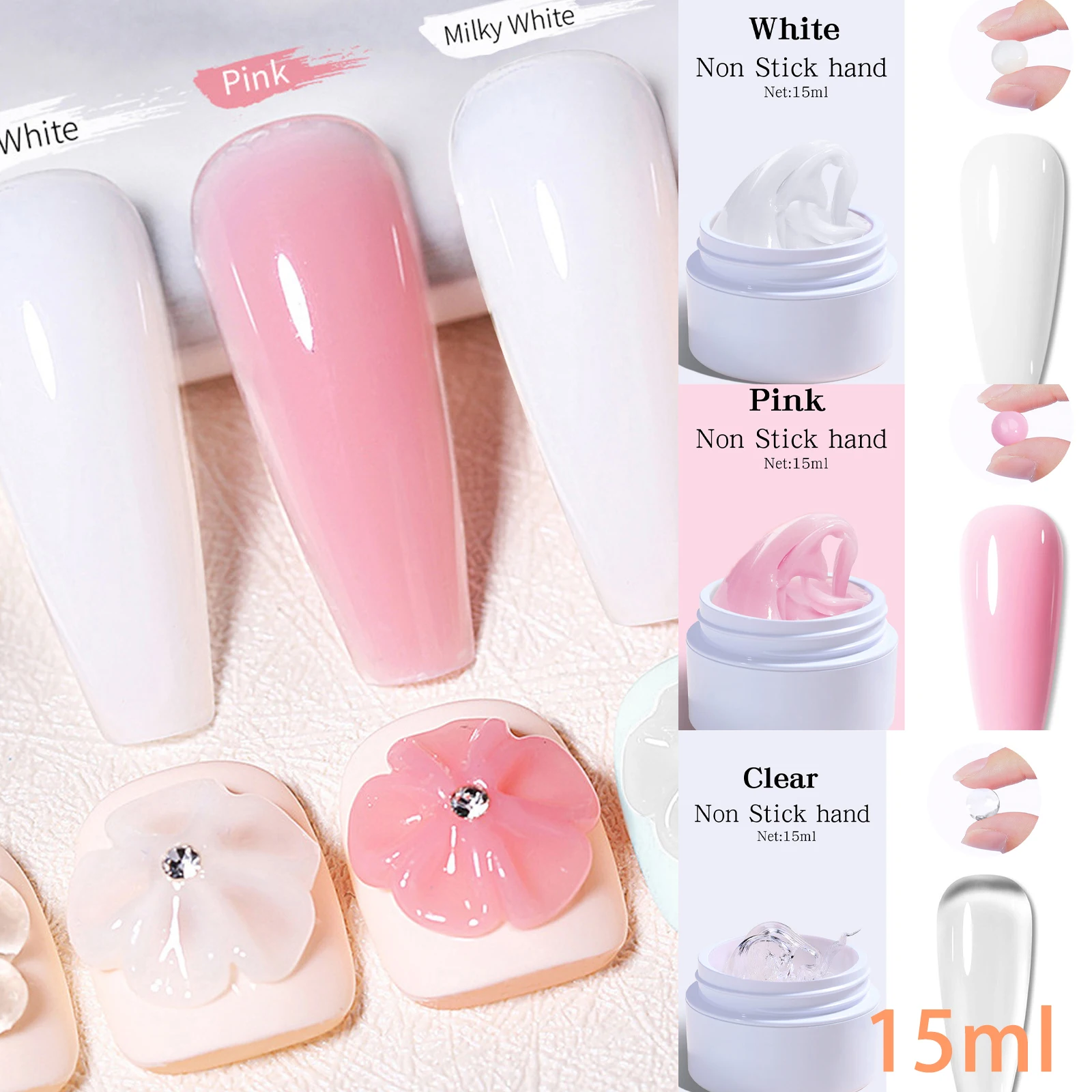 

Quick Extension Gel White Clear Poly Nail Gel Acrylic UV Gel Soak Off Crystal Hard Gels Tip Fast Extend UV Nail Hard Gel Cream