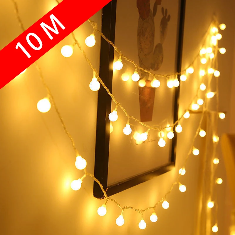

10M Ball LED String Lights Outdoor Ball Chain Lights Garland Lights Bulb Fairy Lights Party Home Wedding Garden Christmas Decor