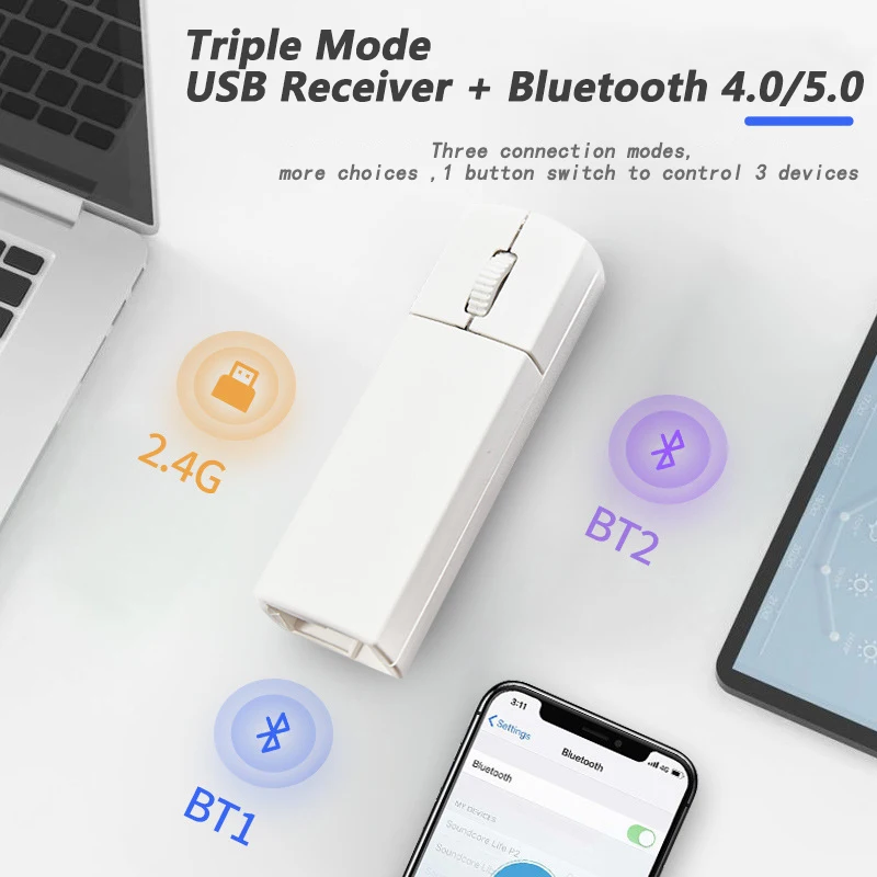 2 4G + Bluetooth4.0/5.0 двухрежимная мини-беспроводная перезаряжаемая бесшумная мышь