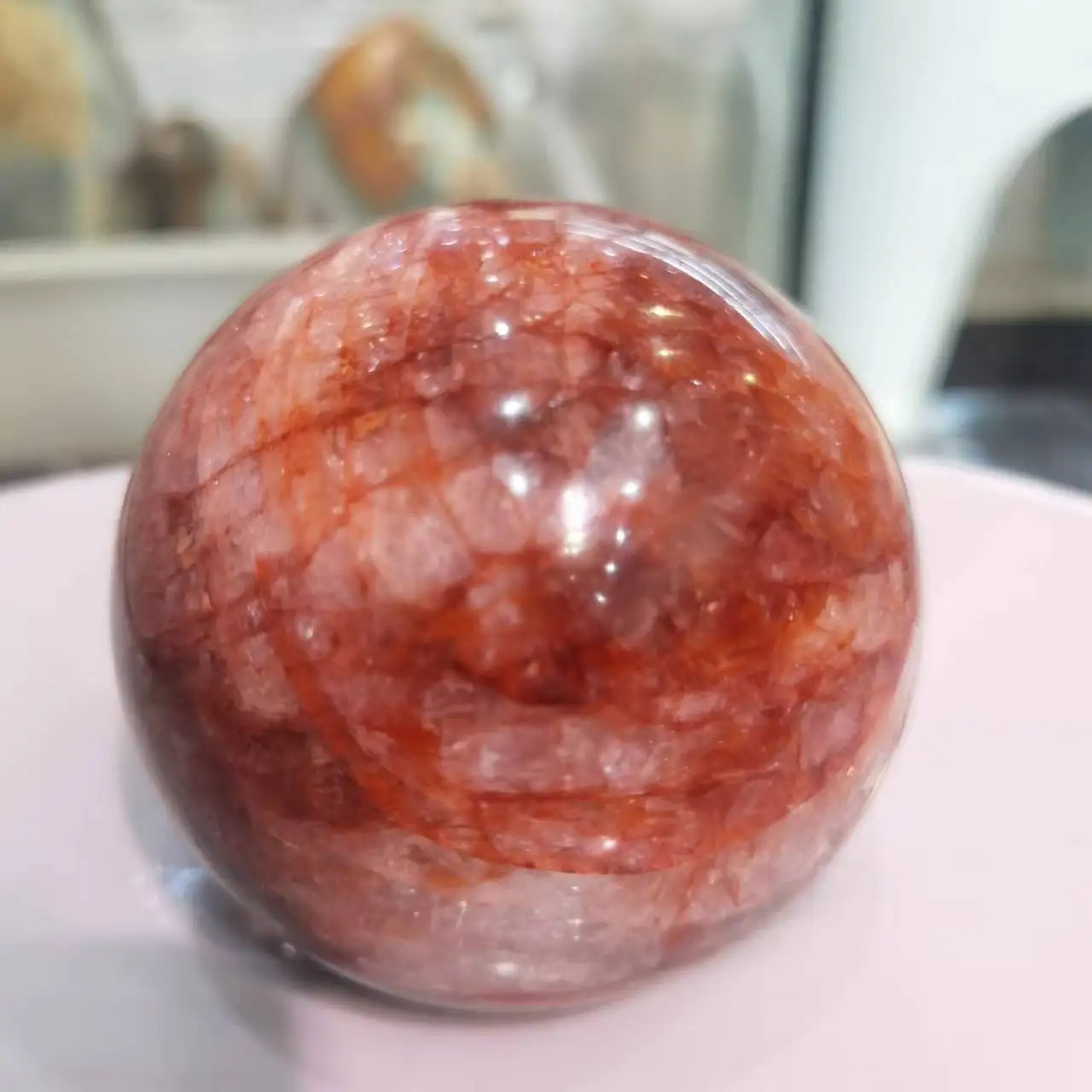 

Natural Red Hematoid Quartz Sphere Ball Fire Color Home Decoration Ornament Crystal Reiki Healing Stone