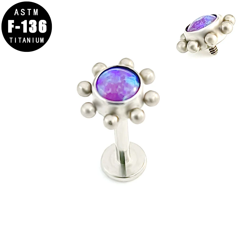 

ASTM F136 Titanium Lip Piercing Labret Ring Ear Tragus Cartilage Stud Earring Beaded Ball Edge Opal Center Helix Lip Earrings