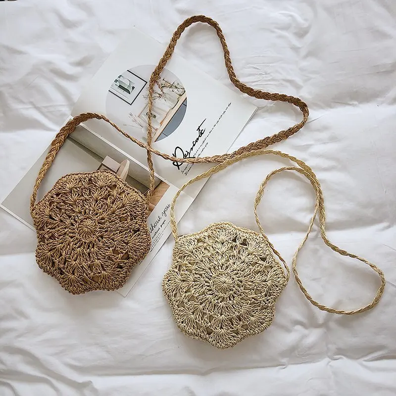 Женская Соломенная Сумка Через Плечо В Богемном Стиле Круглая Тканая