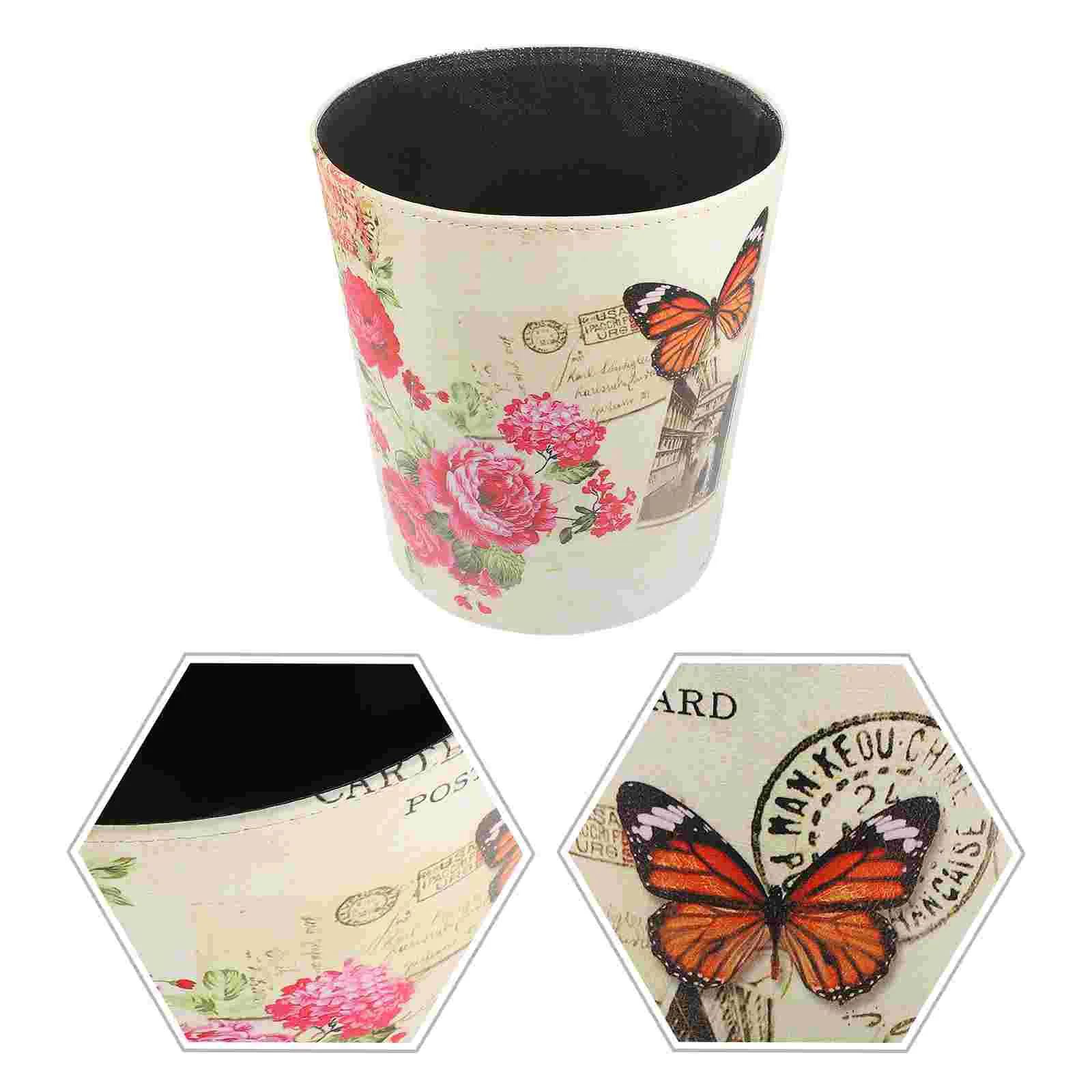 

Can Trash Waste Bin Garbage Containerbathroom Bucket Wastebasket Kitchen Office Pu Basket Storage Vintage Bedroom Bag Small