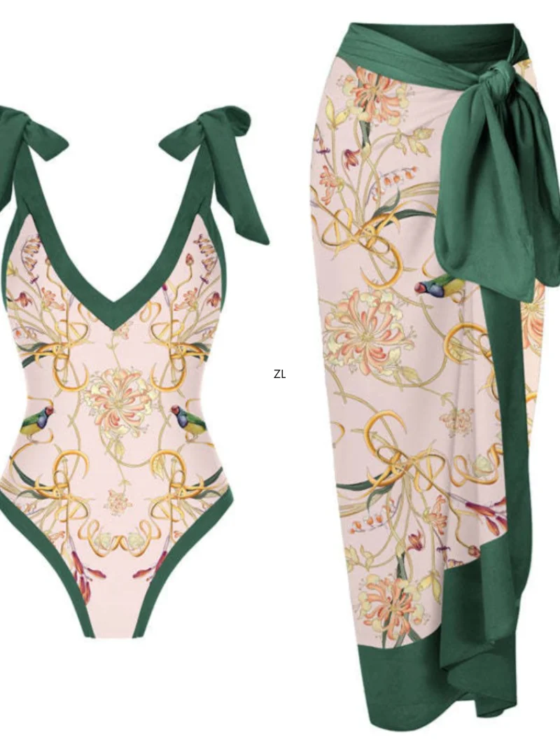 Bodysuit Skirt Cover Ups Sets Women Swimsuit Bandage Bathing Suit Fashion New Print Splice Beach Bodysuit Skirt Cover Up Outfits