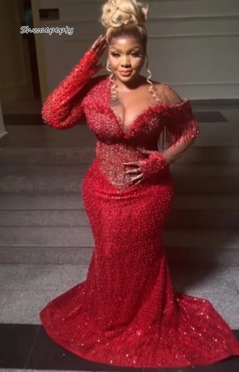 Красное платье русалки с блестками по индивидуальному заказу блестящее вечернее