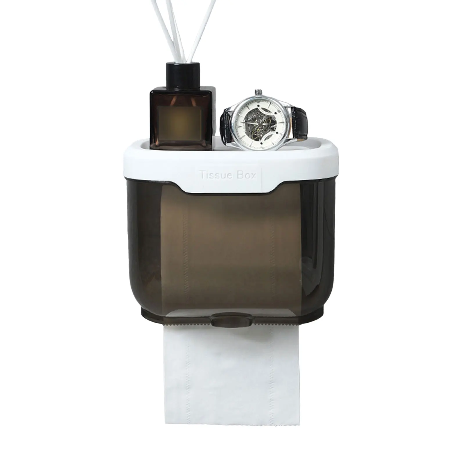 

Wall Mounted Tissue Box Dispenser Waterproof Adhesive Patch Paper Case with Shelf for Office Restaurant Dorms