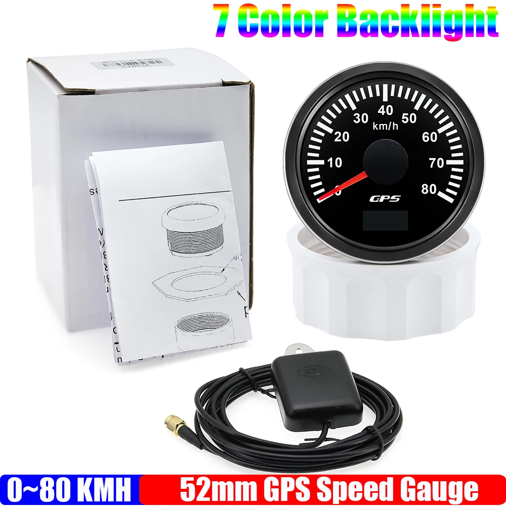

30 км/ч, 60 км/ч, 80 км/ч, 120 км/ч, 200 км/ч GPS-спидометр с антенной, 7-цветный светодиодный измеритель скорости 52 мм для морской лодки, автомобиля, 12 В, 24 В, на заказ