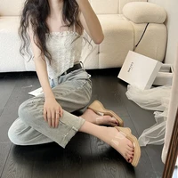 the new 2022 transparent letter strap stylish high heeled thick soled square slippers