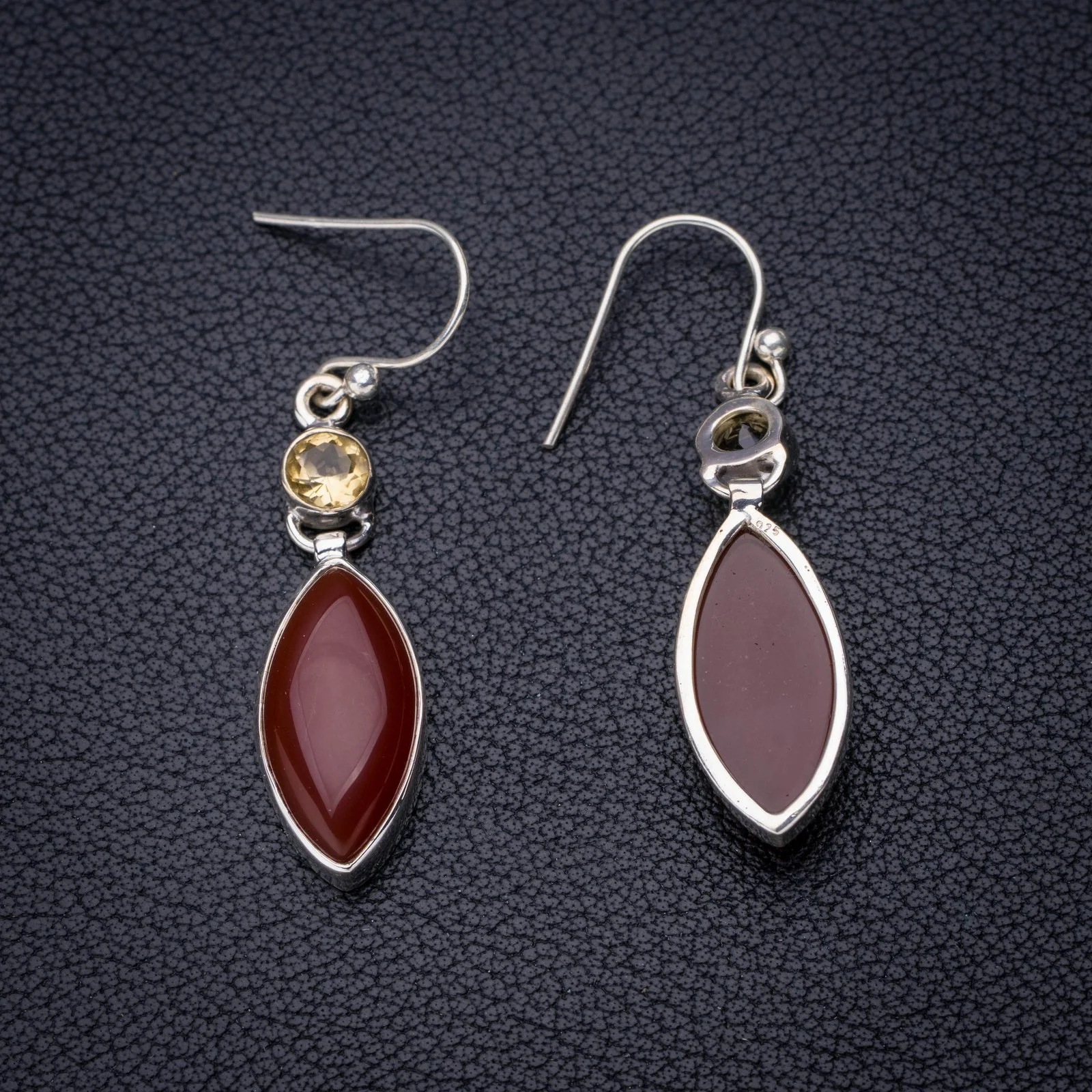 

StarGems Natural Carnelian Citrine Handmade 925 Sterling Silver Earrings 1.75" E6915