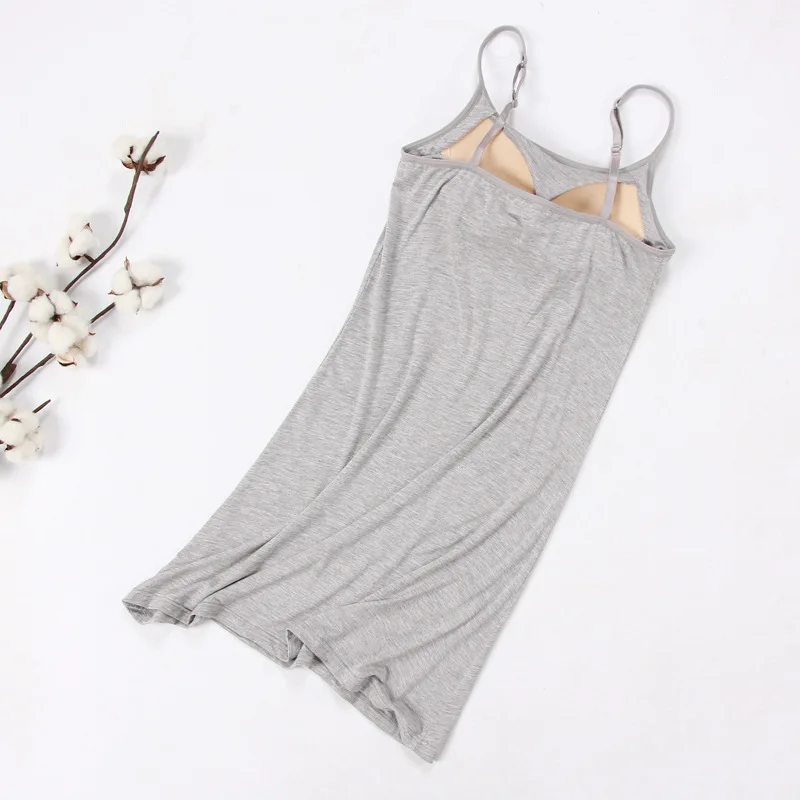 Summer Sexy Women's Padded Vest Nightdress Sleeveless Vest Dress Cotton Pajamas Padded Breast Bra Suspender Nightdress New