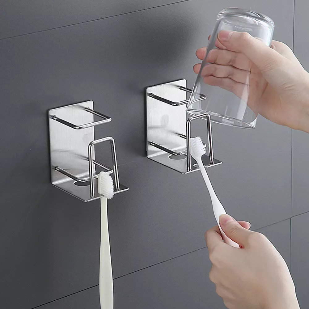 

2022New Steel Toothbrush Holder Wall Mounted Toothpaste Dispenser Waterproof Toothbrush Organizer Bathroom Accessories