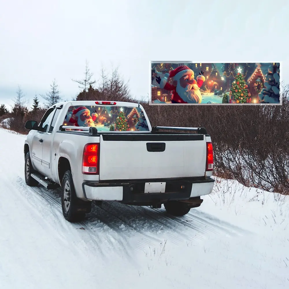 Мультяшный Санта-Клаус с принтом автомобиля наклейка на заднее лобовое стекло