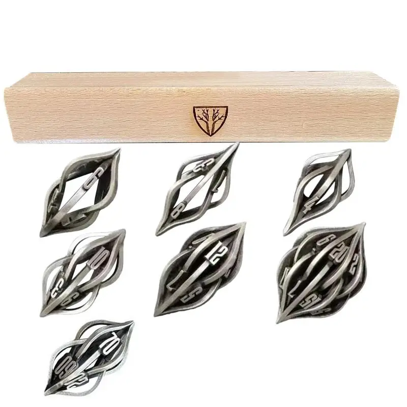 

Набор металлических игральных костей Arcanum, 7 шт., 3D-печать, острые края в деревянной коробке, для настольных игр на Хэллоуин