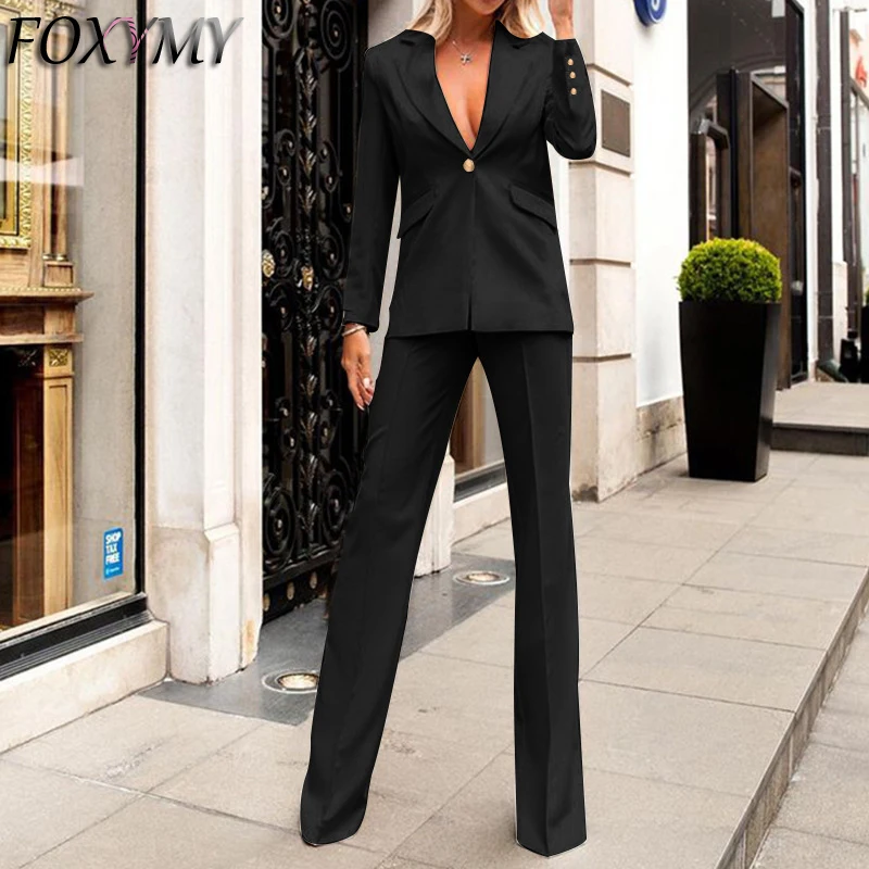 

Elegant Work Pant Suits 2 Piece Set For Women Business Interview Suit Set Uniform Slim Blazer And Wide Leg Pants Lady Suit