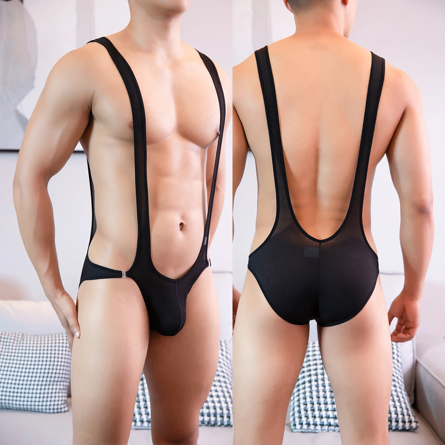 Мужской слитный купальник из ледяного шелка боди трико мягкое нижнее белье