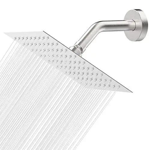 

Rain Shower Head 8" Square Rainfall Shower Head High Pressure Shower Head Brushed Nickel with Extension Arm Waterfall