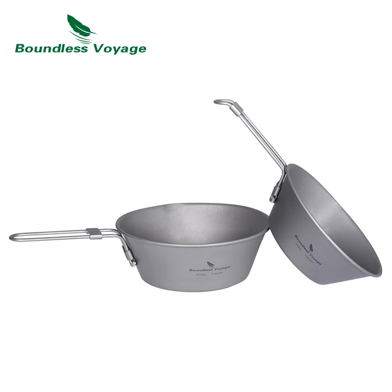 

Boundless Voyage 300ml 450ml Titanium Bowl with Folding Handle Outdoor Camping Picnic Tableware Rice Bowl Titanium Flatware